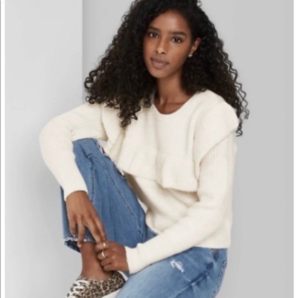 COPY - WILD FABLE CREWNECK RUFFLE PULLOVER SWEATER L - Picture 2 of 9